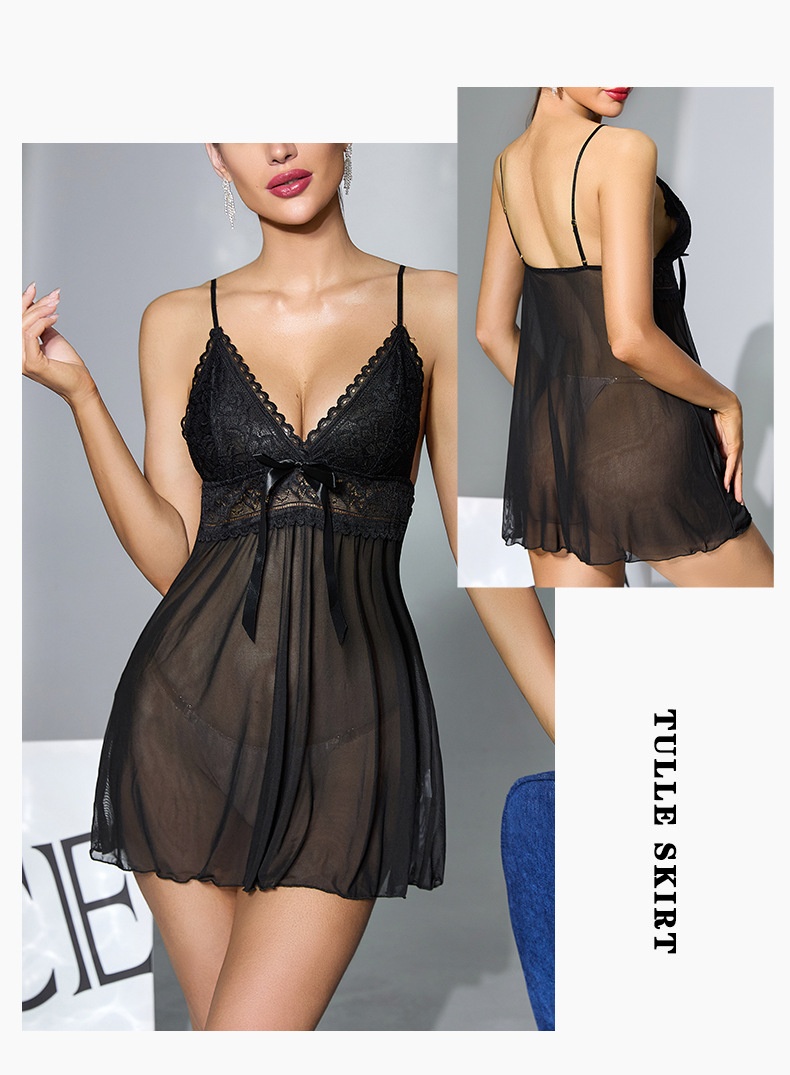 Womens Satin Lace Robe and Babydoll Nightgown Set - Sensual Chemise Sleepwear